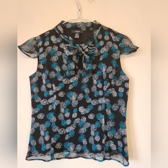 Alfani Tops - Alfani Silk, Turquoise & Black Top